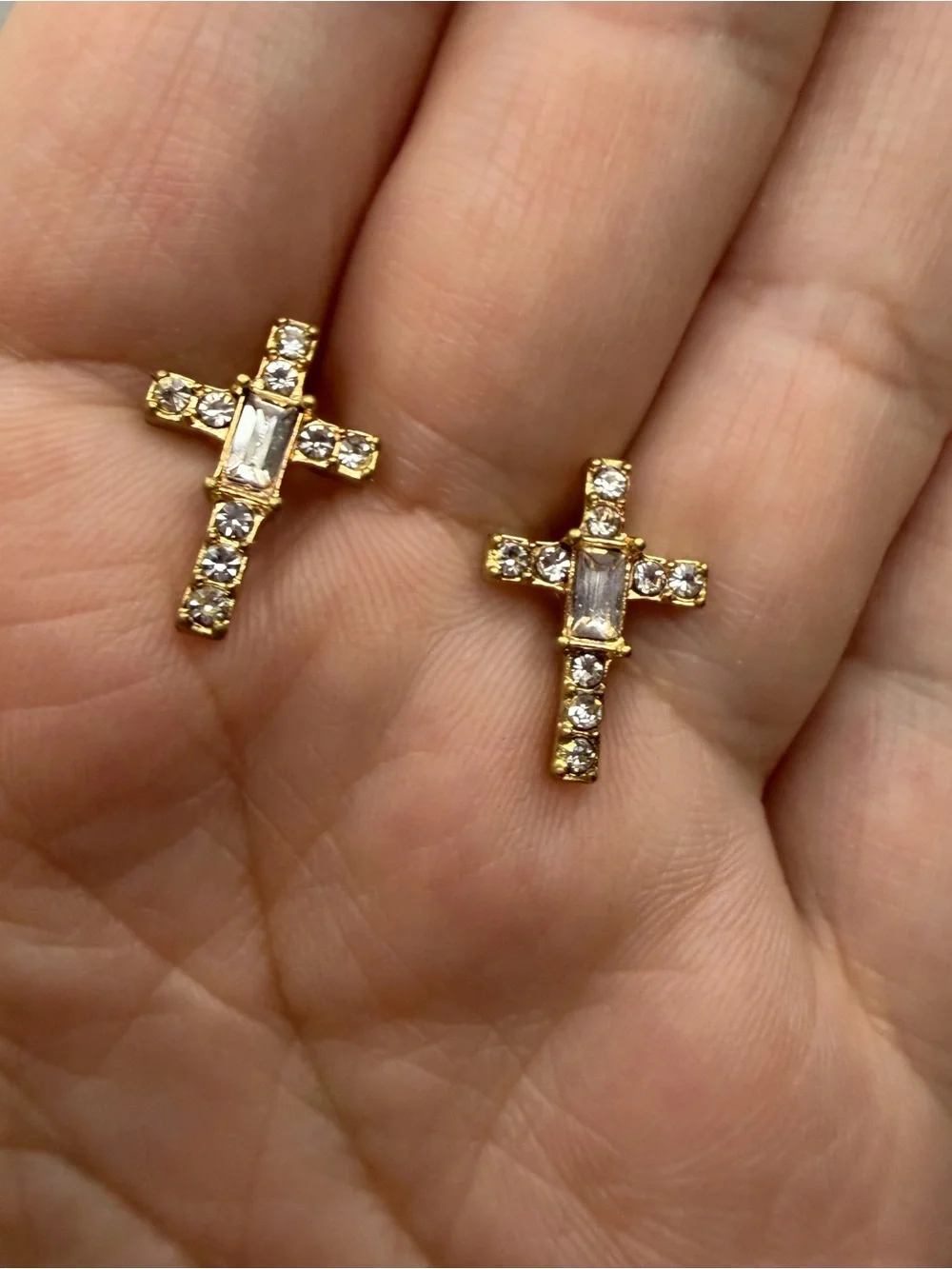 Gold Cross Crystal Stud Earrings - Elegant Women’s Jewelry